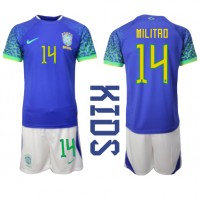 Echipament fotbal Brazilia Eder Militao #14 Tricou Deplasare Mondial 2022 pentru copii maneca scurta (+ Pantaloni scurti)